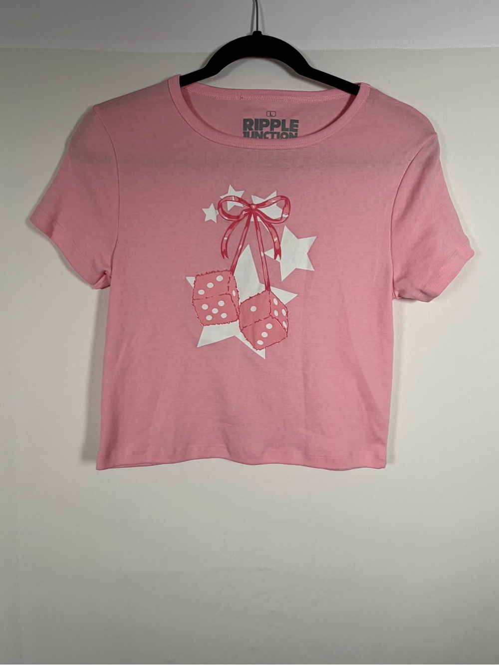 Ripple Junction Feminine Pink Graphic Crop Top with Dice & Stars
